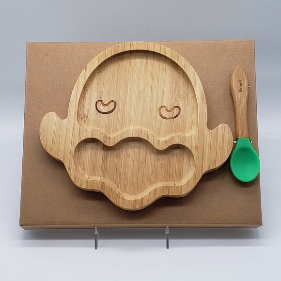 Baby K NIB Bamboo Divided Sheep Plate with Suction & Green Spoon Set - 6 Months - Picture 9 of 16